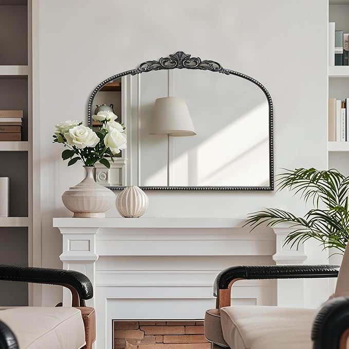 Micasso Vintage Wall Black Mirror: 24" x 32" French Baroque Antique Mirror - Traditional Ornate Decorative Arched Mirrors for Wall/Bathroom/Entryway/Fireplace/Hallway - Home Decor for Living Room