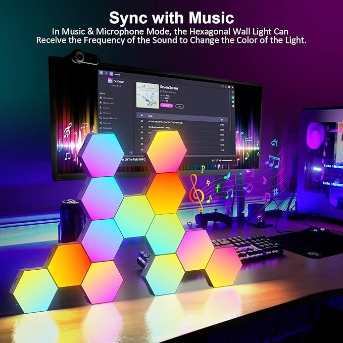 OJQ 12 Pack Hexagon Lights Wall RGB Panel - Led Lights Gifts for Men Birthday Christmas Decorations Lamp for Bedroom Gaming Equipment Gamer Supps Honeycomb Shape Panels Hexagon Gaming Lights