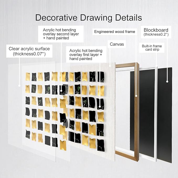 BrightA Black and Gold 3D Wall Art with Textured Grid Design Handcrafted Acrylic Panels in Solid Wood Frame, Modern Abstract Sculpture for Contemporary Living Room Office 31.5"x31.5"