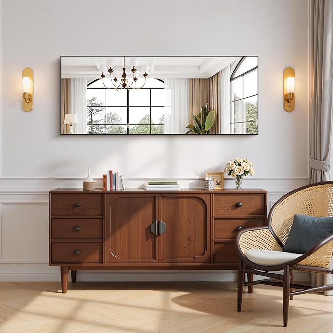 Black Bathroom Mirror for Wall, 24x60 Inch Rectangle with Metal Frame, Modern Vanity for Bathroom Living Room, Entryway Hangs Horizontal or Vertical