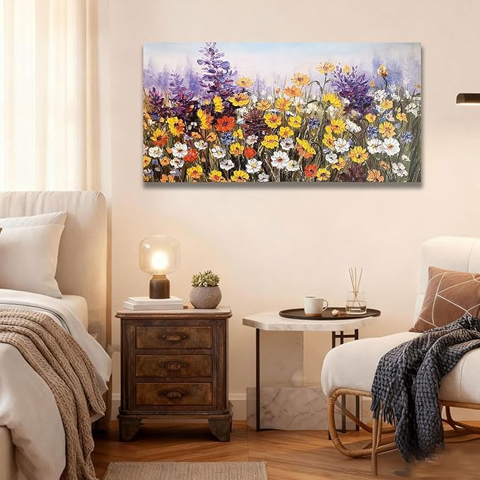 Ardemy Wildflower Canvas Wall Art for Living Room Colorful Daisy Floral Textured Pictures Bedroom Paintings Wall Decor Flower Artwork for Walls Home Office, 40"x20"