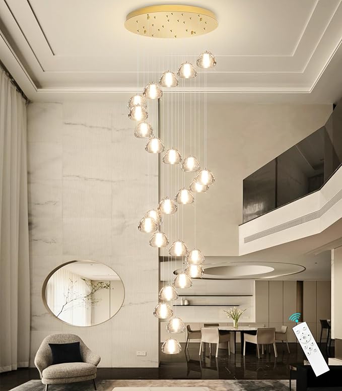 25-Lights Modern Chandeliers for High Ceiling Large Crystal Chandeliers LED Long Handing Light Fixture for Hallway Foyer Staircase 3000K