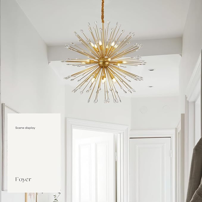 18-Light Gold Sputnik Chandeliers, 41" Starburst Firework Pendant Light fixtures, Mid-Century Modern Satellite Ceiling Lights for Dining Room, Kitchen, Bedroom, Living Room, E12