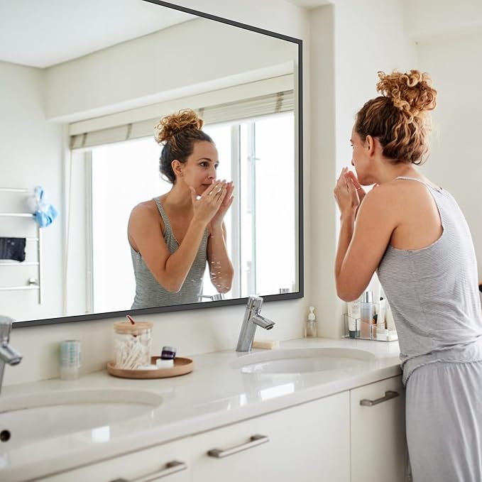 Black Bathroom Mirror for Wall, 30x50 Inch Rectangle Mirrors with Metal Frame, Modern Vanity Wall Mirror Decor for Bathroom Living Room, Entryway Hangs Horizontal or Vertical