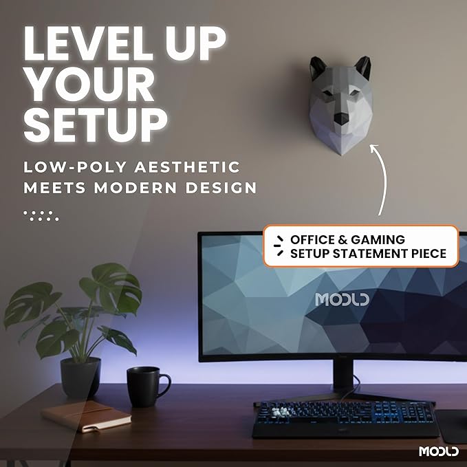 MODLD ‘The Howler’ – 3D Printed Geometric Wolf Head Wall Sculpture | Modern Faux Taxidermy Animal Living Room Decor, Bedroom Decor, Office | Unique Gift Idea | Wall Art for Living Room