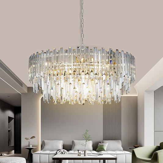 Crystal Chandelier Lighting 31'' for Dining Rooms Bedroom Foyer Entryway Ceiling Hanging Pendant Chandelier Light Fixture Lamp