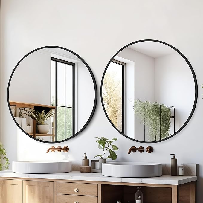 Black Frame Mirror, Bathroom Mirrors for Wall,26'' Round Circle Mirror for Entryway Bedroom Vanity(26'',Black)