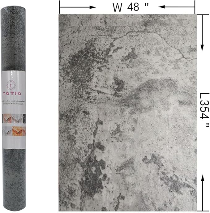 48x354inch Extra Wide Grey Concrete Peel Stick Wallpaper 3D Cement Look Contact Paper Matte Thicken Adhesive Waterproof Vinyl Wall Sticker for Apartment Office Retro Industrial Style Earthy Grey