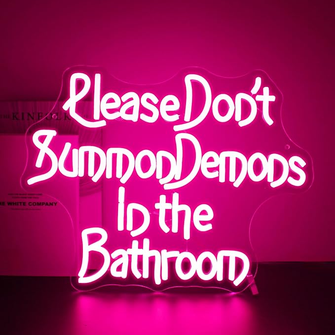 Neon Sign, Please Don't Summon Demons in the Bathroom Neon Signs for Wall Decor Neon Pink LED Signs Room Neon Light Up Signs Home Decor for Bedroom Club Party Bars Shop USB Operated
