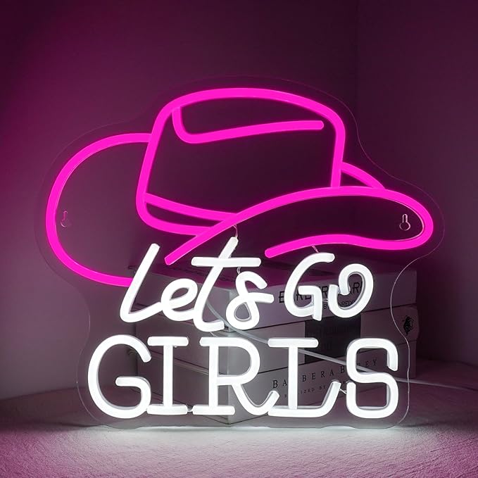 Lucunstar Let's Go Girls Neon Sign Wall Art Neon Lights with USB Cowgirl Hat LED Sign Neon Signs for Wall Decor Neon Rope Light for Party Bedroom Girl's Room LED Lights Birthday Neon Light Sign