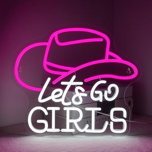 Lucunstar Let's Go Girls Neon Sign Wall Art Neon Lights with USB Cowgirl Hat LED Sign Neon Signs for Wall Decor Neon Rope Light for Party Bedroom Girl's Room LED Lights Birthday Neon Light Sign