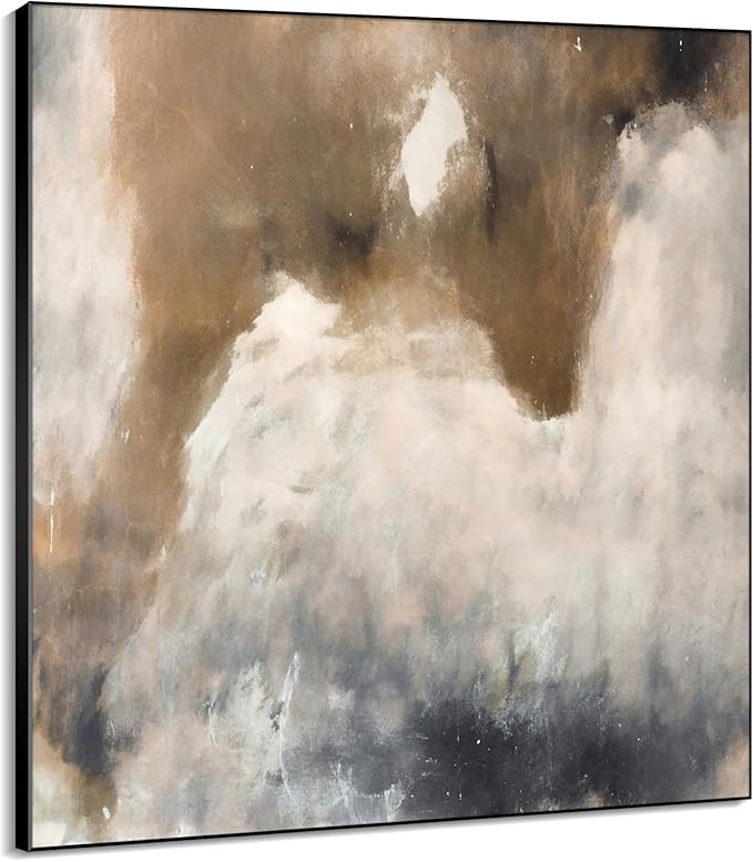 72"x72" XL Framed Wall Art - Rustic Faded White and Brown Abstract Texture (Frame Assembly Required)