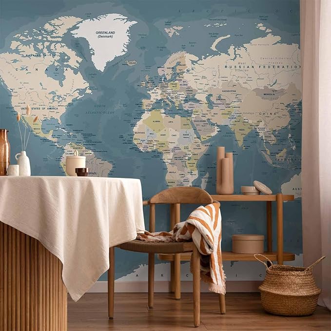 artgeist Premium Wall Mural World Map 98x69 in - XXL Non-Woven Wallpaper Fleece Wall Decor Photo Print Picture Image Design Home Map of The World k-B-0063-a-a