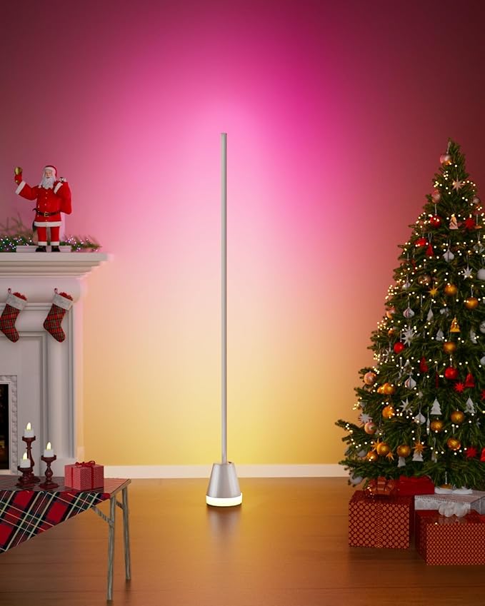 Keepsmile Smart RGB LED Corner Floor Lamp,172 LEDs Bright Standing Lamps for Living Room with APP and Remote,Modern Floor Lamp with Music Sync and 16 Million Colors, Ambient Lighting for Bedroom White