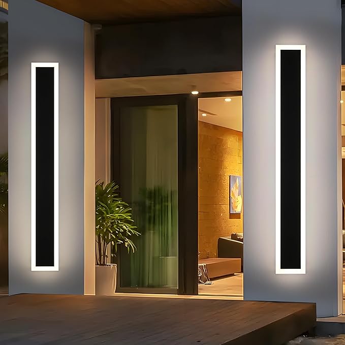 MELUCEE Exterior Wall Lights for House 2 Pack 60 Inch Long Strip Modern Outdoor Light Wall Fixture Sconce, Dimmable Outside Linear Exterior Lights, Black Wall Mount Lighting for Porch Corridor, Garage