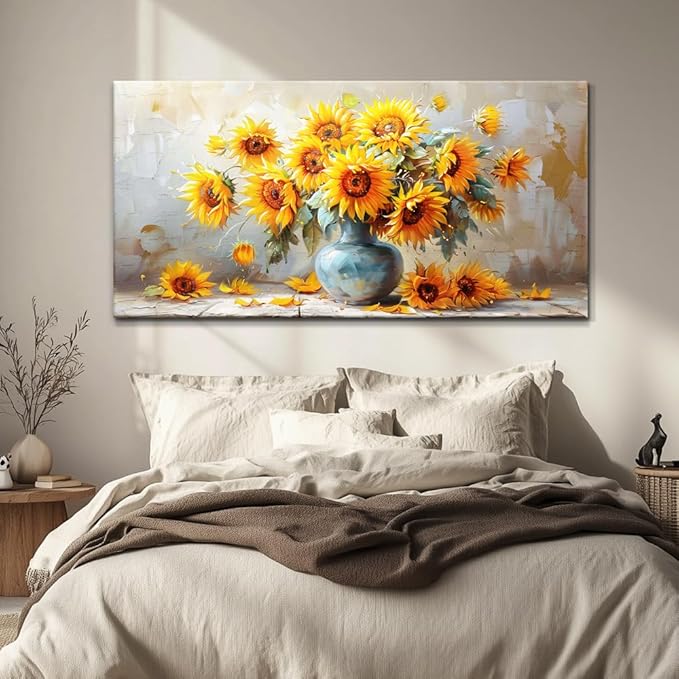 MHARTK66 Canvas Large Flower Field Paintings For Bedroom 30 X 60 Wall Art For Living Room Farmhouse Sunflower Wall Decor Kitchen Pictures Vintage Art Prints Artwork For Walls Petal Home Wall Art