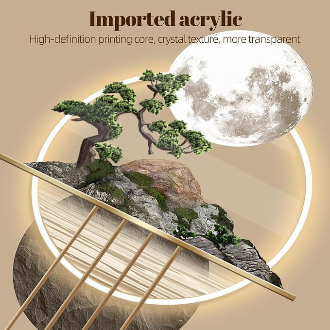 3D Art Wall Decor with Light, Decor Wall Sculptures Large 3D Art, Modern Home Decor Landscape Wall Sculpture, Plug-in Power Supply, Gold A, 23x49IN