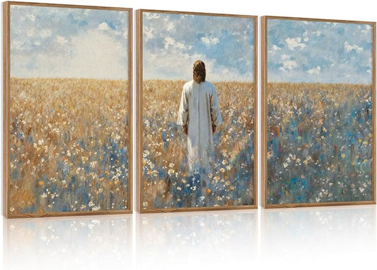 CHDITB Inspirational Jesus Framed Canvas Wall Art Set, Christian Spiritual Wall Decor, Modern Divine Artwork Painting, Vintage Religious Art Prints for Living Room Bedroom Church Decoration 16"x24"x3