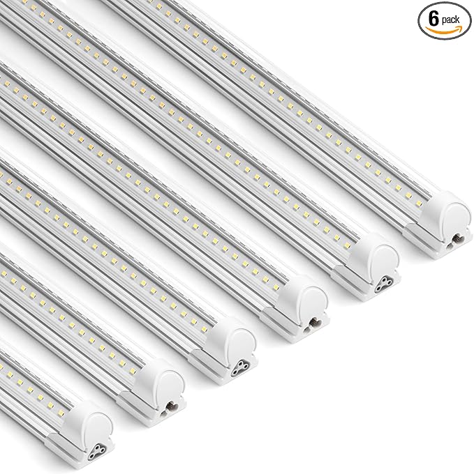 Barrina LED Shop Lights, 3FT 30W 4600LM 5000K, Daylight White High Output Linkable for Workshop, V Shaped Clear Cover T8 LED Shop Light for Garage, 3 Foot (Pack of 6)