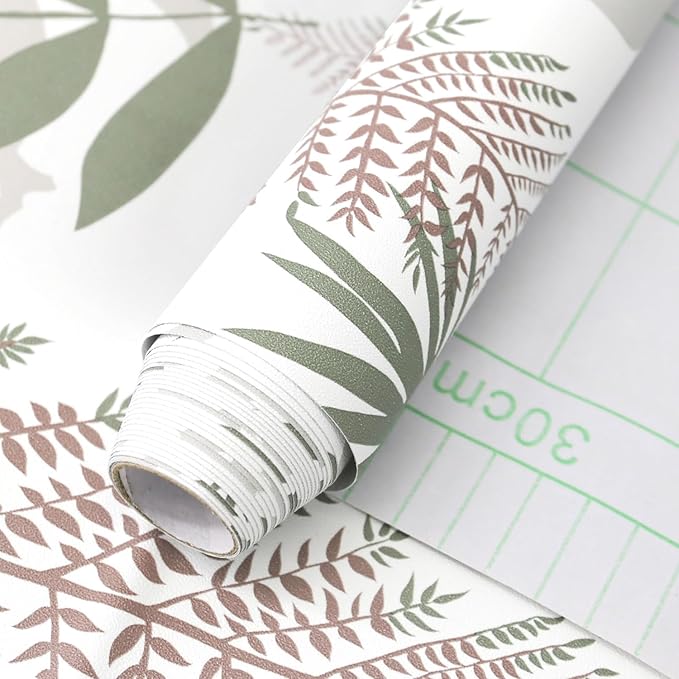 Leaf Wallpaper Peel and Stick Boho Wallpaper Vintage Floral Contact Paper Waterproof Self Adhesive Modern Wall Paper for Cabinet Walls Kitchen 17.3" × 118"