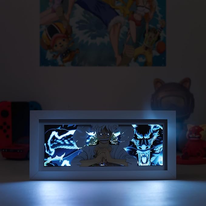 Anime LED Light Box, Manga Shadow Box Frame, Paper Cut, Table Lamp for Anime Enthusiasts, RGB Multi Color, Night Light for Room Decor, Unique Anime Desk Decor (Luffey V2)