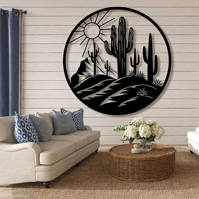 Metal Cactus Wall Decor,Southwestern Wall Art Metal,Metal Desert Wall Art,Metal Cactus Outdoor Decor,Natural Themed Home Decor,Metal Cactus Yard Art (Style 2, 35 L" x 35 W" / 90 x 90 cm)