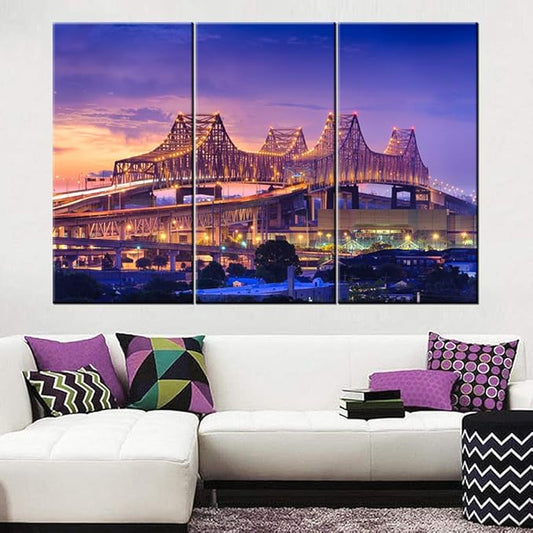 3 Piece Wall Art Painting New Orleans, Louisiana, USA at Crescent City Connection Bridge Prints On Canvas the Picture City Picture Oil for Home Modern Decoration Print Decor 40‘’ x 20‘’ x 3 panels