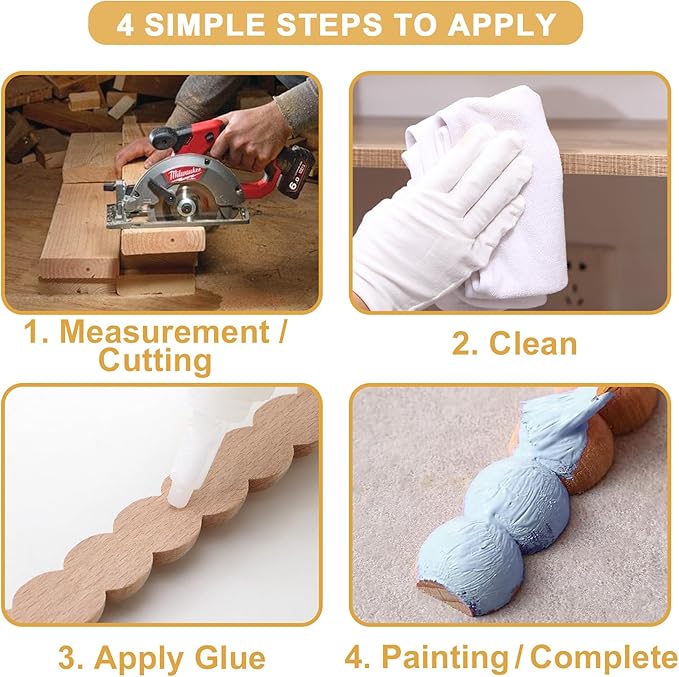 15-Pack 15.75" Unfinished Wood Beaded Trim - Easy to Paint, Cute Decorative Molding DIY Craft for Furniture Frame, Mirror Edge, Wall, Door, Closet, Dresser, Shelf