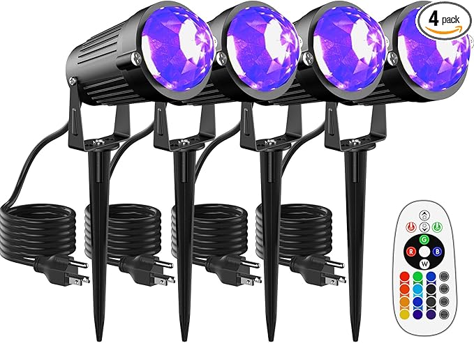 Christmas Halloween LED Spot Lights Outdoor Black Light Projector, 12W Color Changing Landscape Lighting Wired 120V IP65 Waterproof Outdoor Spotlight for Glow Party Garden Yard Indoor Decor(4Pack)