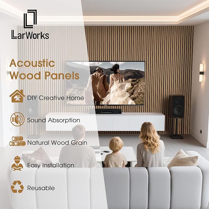 Acoustic Wood Slat Panels 4 Pack 106" x 12.6", Soundproof Wooden Wall Panels, 3D Fluted Panel for Interior Wall Decor, Living Room, Bedroom - Teak (Cover Approx. 37 sq.ft)
