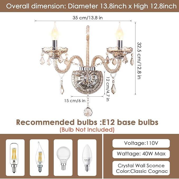 Classic Crystal Wall Sconce Crystal Wall Light 2 Lights European Style Wall Lamp with Double Head and Pendant for Hallway Living Room Luxurious Decor Lamps Hang on The Wall