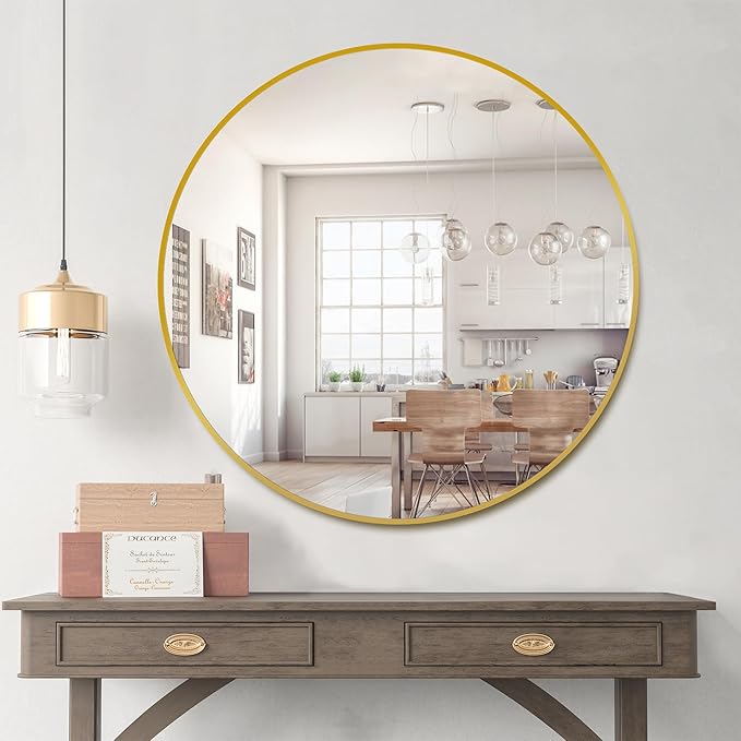 Bathroom Mirrors for Wall,Gold Frame Mirror,30'' Round Circle Mirror for Entryway Bedroom Vanity(30'',Gold)