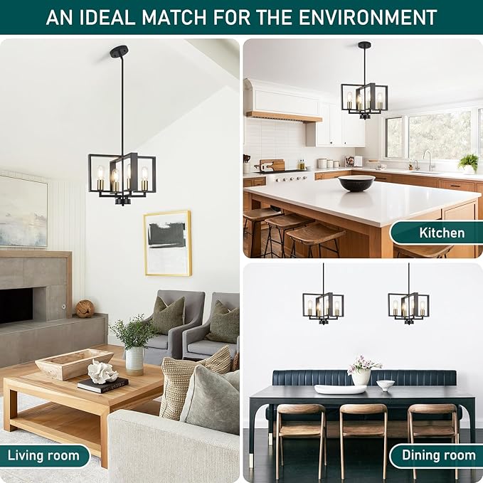 16 '' Antique Spray Farmhouse Gold Chandelier, 4-Light Modern Rustic Lighting Fixture Modern Industrial Ceiling Light for Dining Room, Foyer, Living Room, Kitchen Island, Entryway