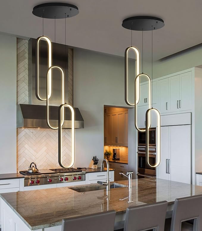 Modern Ring Chandelier LED Dimmable Flush Mount Ceiling Light for Foyer Living Room Staircaes Black