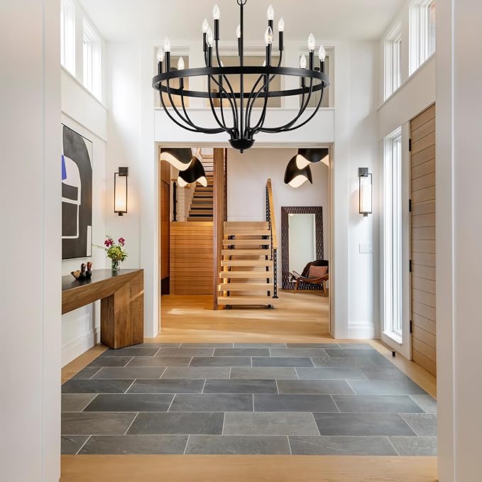 Black Chandelier 15-Light Industrial Iron Candle Chandelier Modern Suspended Farmhouse Chandeliers Pendant Light Fixtures for Dining Room Bedroom Living Room Kitchen Island Foyer E12 Bulb