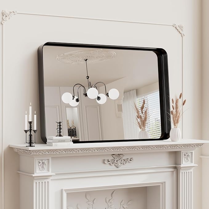 Koonmi Black Wall Mirror for Bathroom, 24x36 Inch Matte Deep Framed Rounded Rectangle Vanity Mirror for Farmhouse Living Room, Tempered Glass, Anti-Rust, Vertically or Horizontally