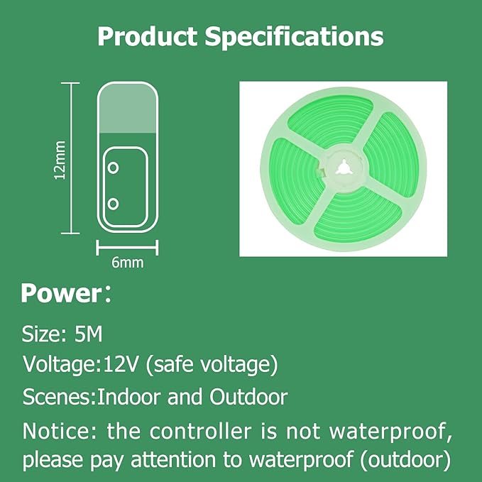 Neon Rope Lights, 16.4ft Rope Lights with Dimmable Remote and Adapter, Waterproof Flexible Smart Led Strip Lights for Bedroom, Super Bright, DIY Neon Sign, Indoors Outdoors Wall Decor, Green