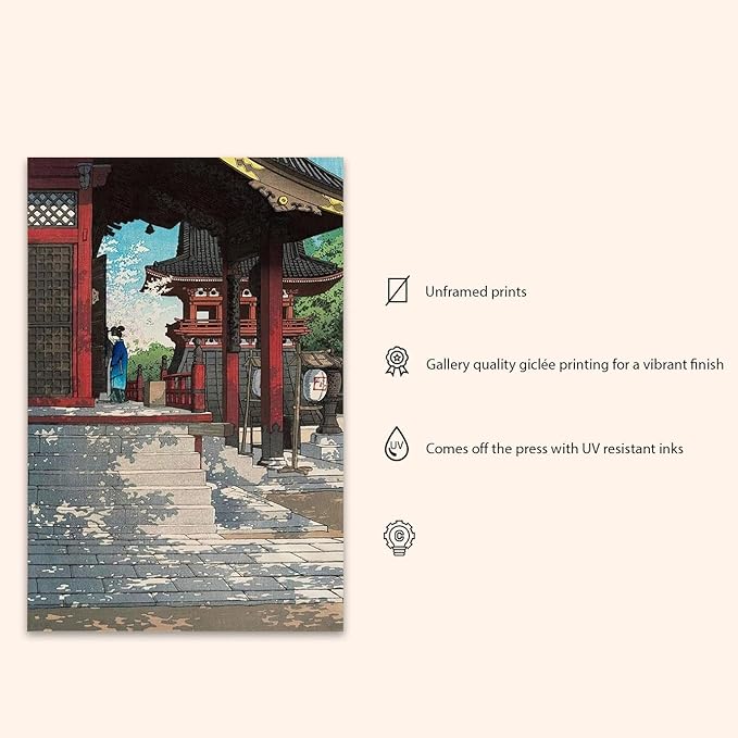 OZCONO Japanese Temple Art Print, Traditional Shrine Wall Decor, Vintage Style Ukiyo-e Woodblock Design, UV-Resistant Giclée Print (11L x 9W)