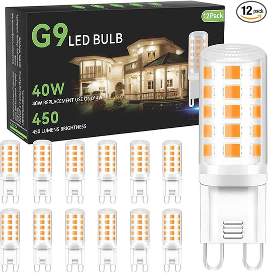 TJOY 12 Pack G9 LED Bulb 4W, 40 Watt Equivalent, 2700K Soft Warm White, Replacement for T4 G9 Halogen, Bi-pin Base Small Light Bulb for Chandelier, 120V 450 Lumen Energy Saving, Non-dimmable