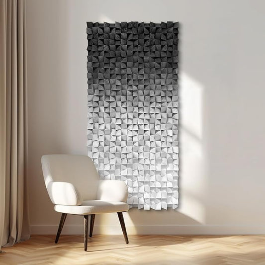 LIUZEYUE - Wooden Block Stereoscopic Painting Geometric Modeling Wall Decoration 3D Wooden Artwork Living Room Bedroom Background Wall Office Decoration Black and White Gradient 23.6"x47.2" inches