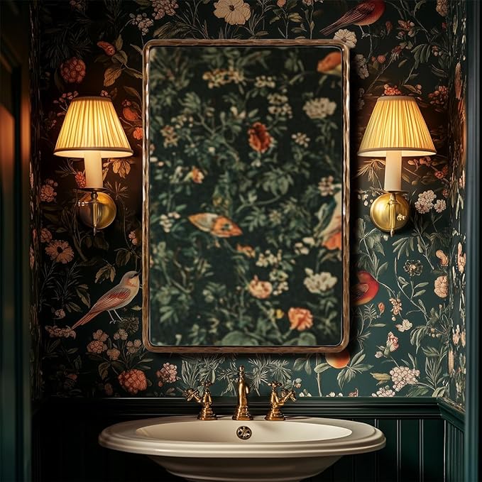 ANDY STAR Hand-Forged Gold Bathroom Mirrors for Wall, 22x30 Inch Vintage Solid Steel Metal Frame Bathroom Vanity Mirror, Antique Rounded Rectangle Wall Mirror, Hangs Horizontally or Vertically