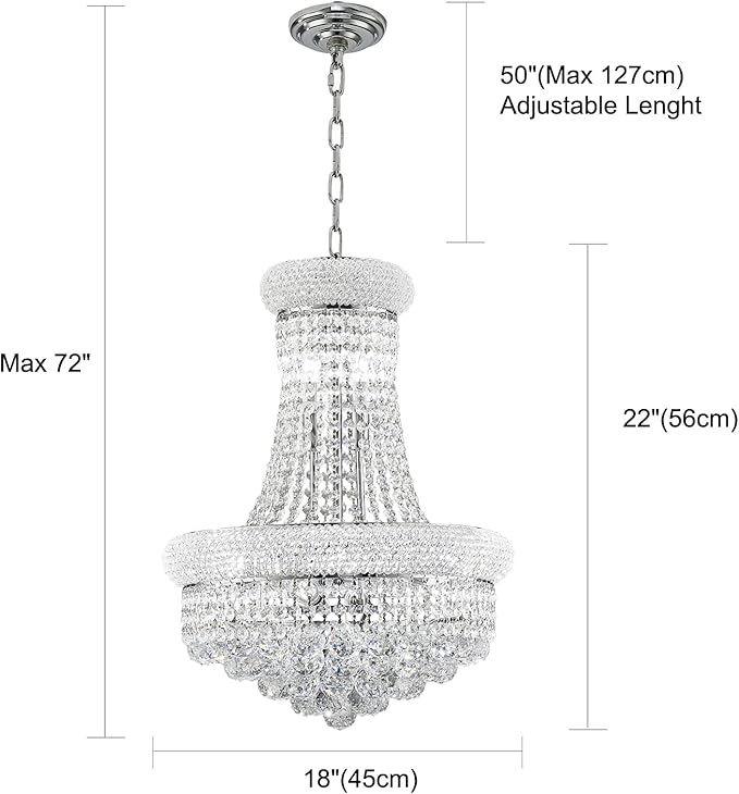 10 Lights Chrome Finish Empire Crystal Chandelier Lighting for Dining Room Living Room Foyer Hallway Bedroom Entryway (Dia 18'')