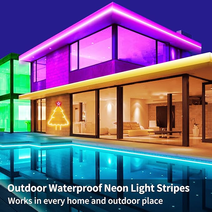 32.8FT Neon Rope Light,Flexible Led Rope Light Control with App/Remote,Multiple Modes Rope Lights,IP65 Outdoor RGB Led Neon Lights Waterproof,Music Sync Gaming Led Neon Light Strip for Bedroom