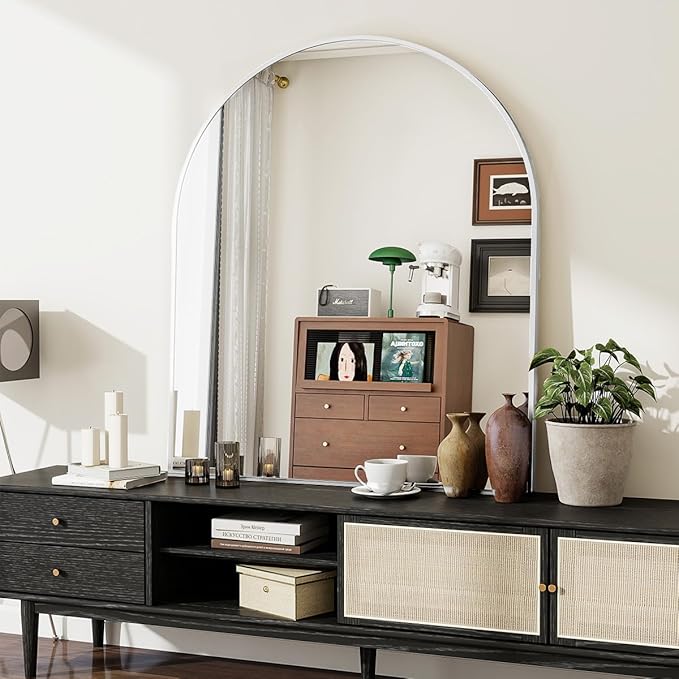 32x34 Arch Wall Mirror, White Bathroom Mirrors for Over Sink, Metal Frame Wall Decor for Entryway, Bedroom, Living Room