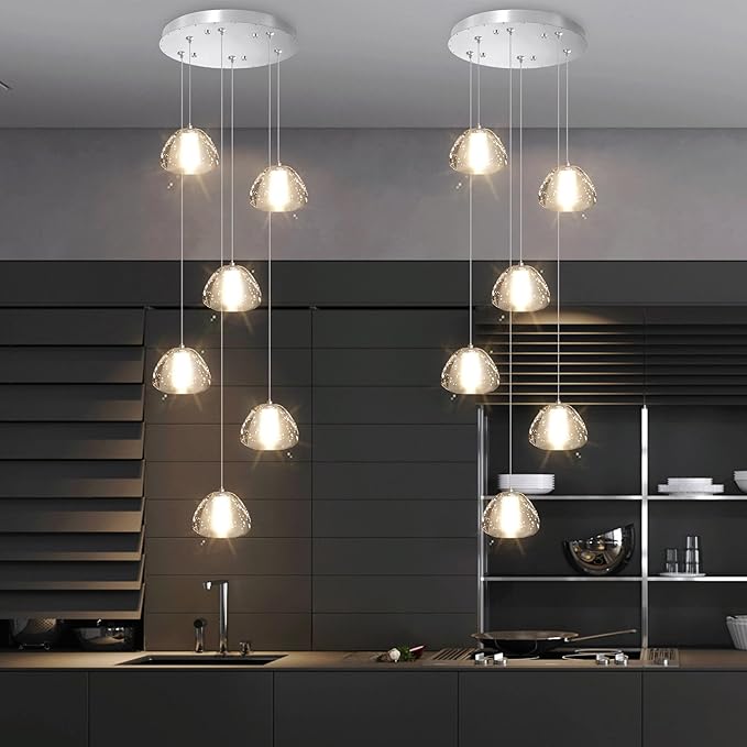 6-Lights Pendant Lighting for Entrance Modern Crystal Chandeliers LED Crystal Hanging Lights for Dining Room Bedroom Foyer Staircase Living Room 3000K