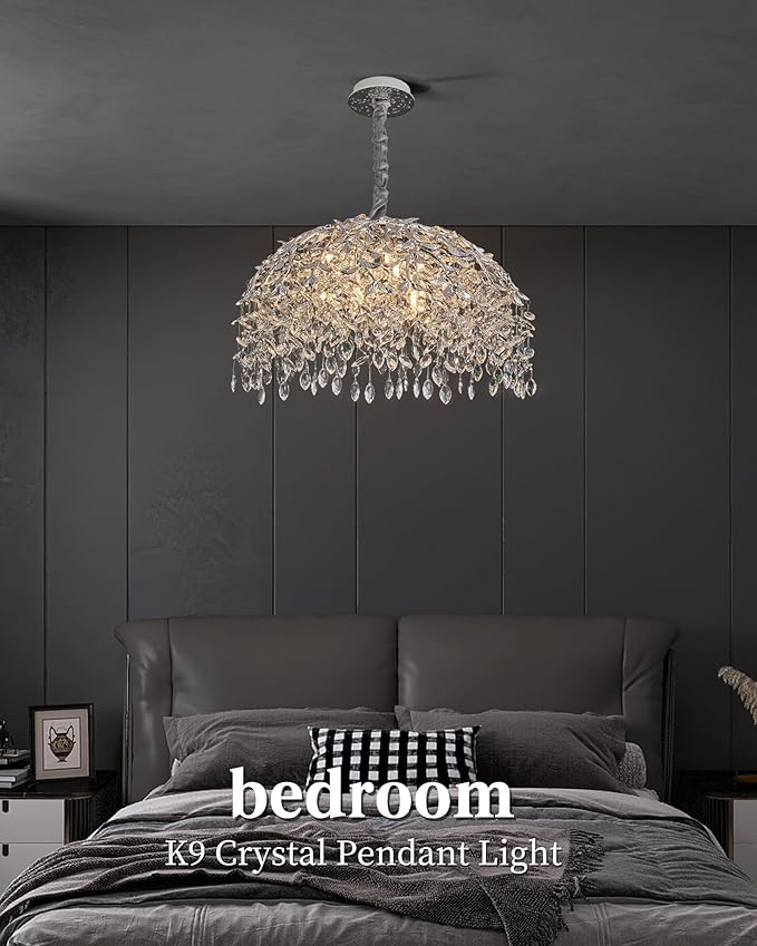 Modern Crystal Chandelier for Dining Room, 31.5" 10-Light Chrome Tree Branch Chandeliers, Luxury K9 Crystal Round Chandeliers for Kitchen Island Living Room