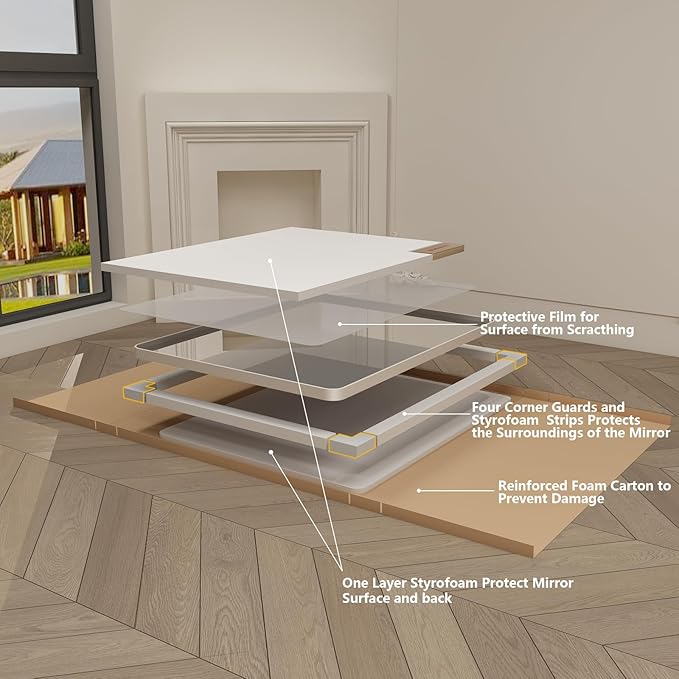 36x36 Silver Square Bathroom Mirror for Wall, Brushed Metal Framed Bathroom Vanity Mirror, Rounded Rectangle Silver Mirror, Shatterproof, Anti-Rust (Horizontal/Vertical)