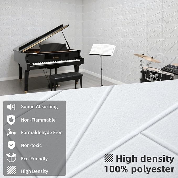 Art3dwallpanels 12 Pack Acoustic Panels 12" X 12" Soundproof Wall Panels Sound Dampening, 3D Self Adhesive Wall Decor Peel and Stick Absorbing Panels, White