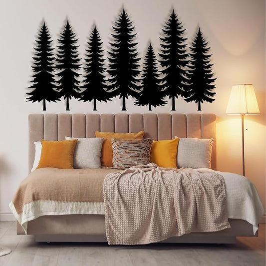 lunwall Metal Pine Tree Wall Art, Metal Forest Wall Art, Pine Branch Wall Decor, Christmas Tree Wall Decor, Forest Wall Hanging, Nature Lover Gift (Style 1, 30" W x 16" H / 76 x 41 cm)