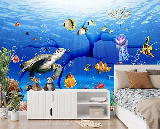 Ocean Wallpaper The Underwater World Sea Turtle Fish Wall Mural for Kids Rooms Living Rooms Bedrooms